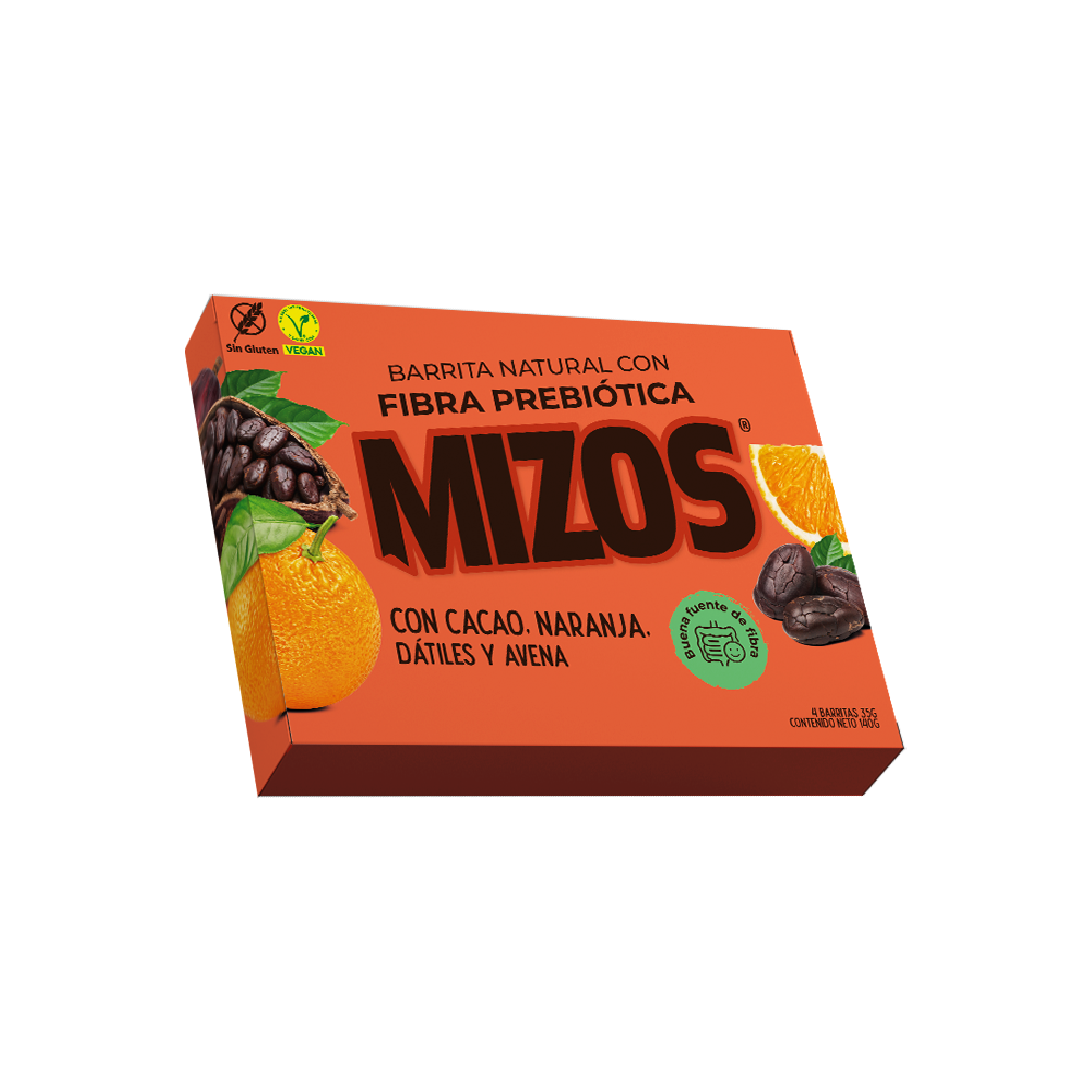 Barrita Natural Naranja Cacao con Fibra Prebiótica - 4 uds.