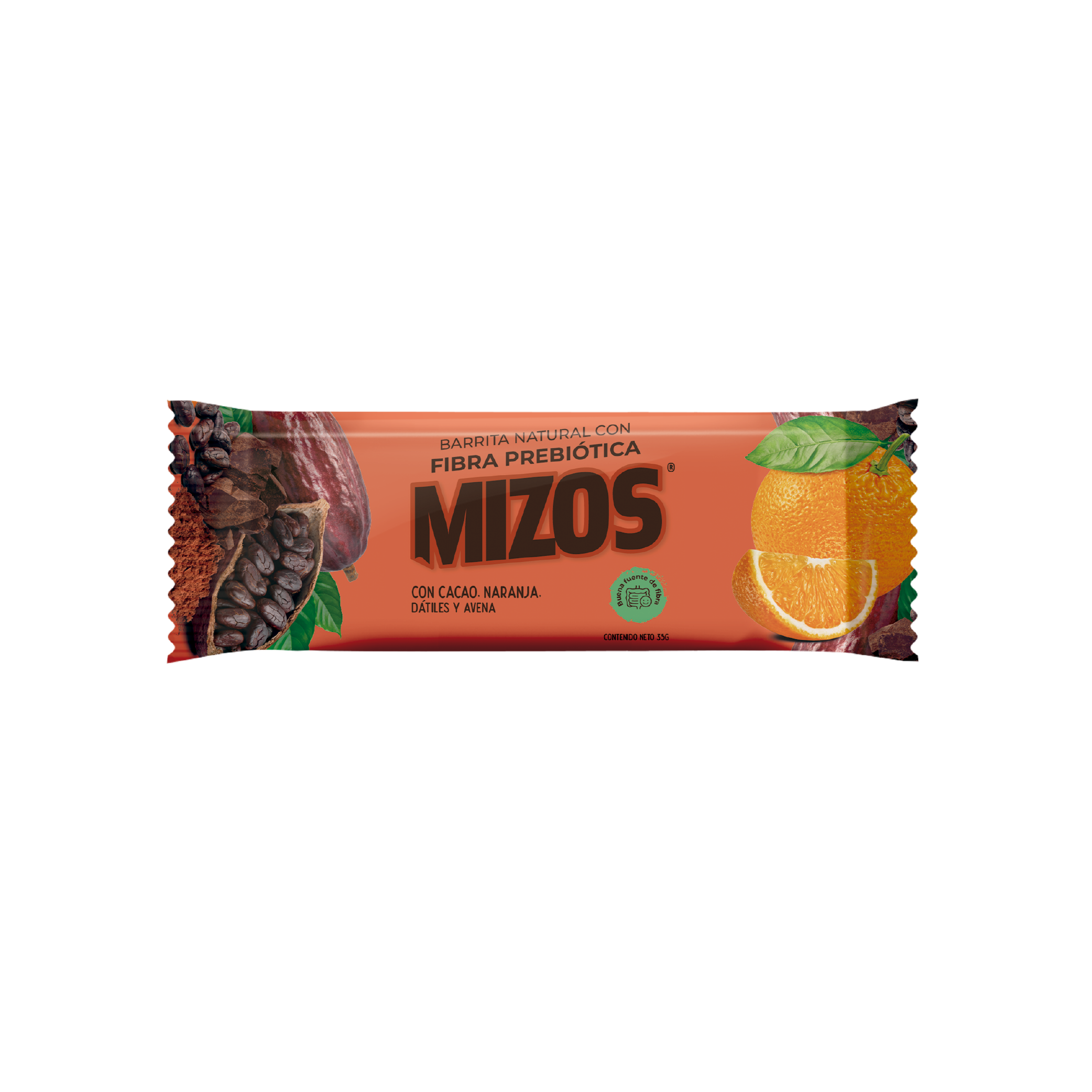Barrita Natural Naranja Cacao con Fibra Prebiótica - 18 uds.