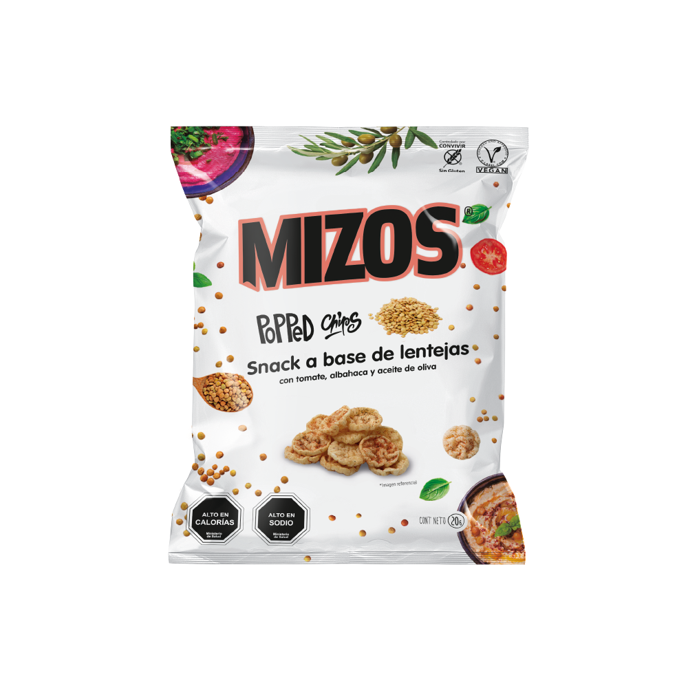 Popped Chips de Lentejas con Tomate y Albahaca - 20 gr