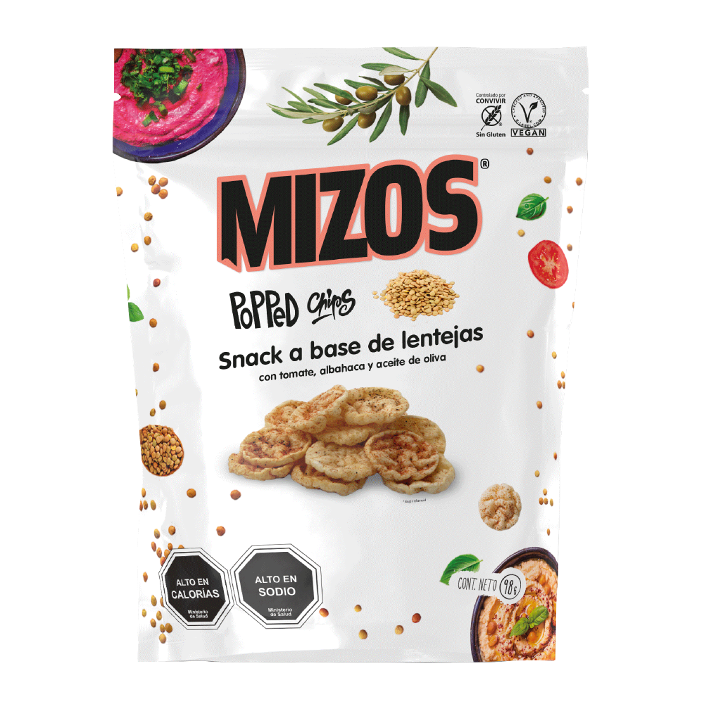 Popped Chips de Lentejas con Tomate y Albahaca - 98 gr