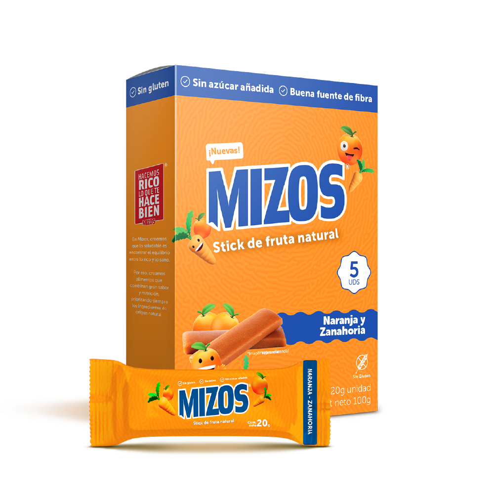 Stick de Fruta Naranja Zanahoria 20 grs. - 5 uds. | Mizos