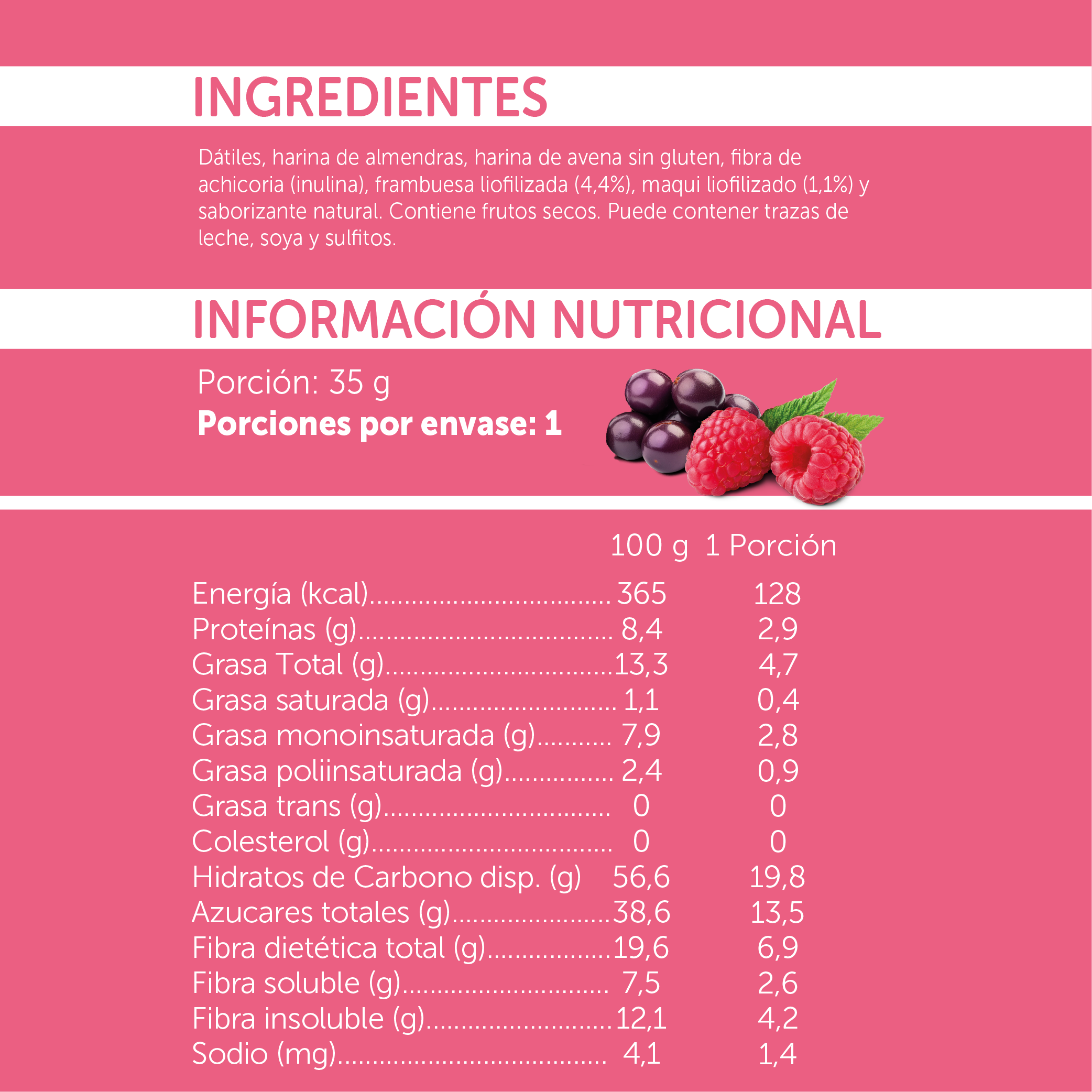 Barrita Natural Frambuesa Maqui con Fibra Prebiótica - 4 uds.