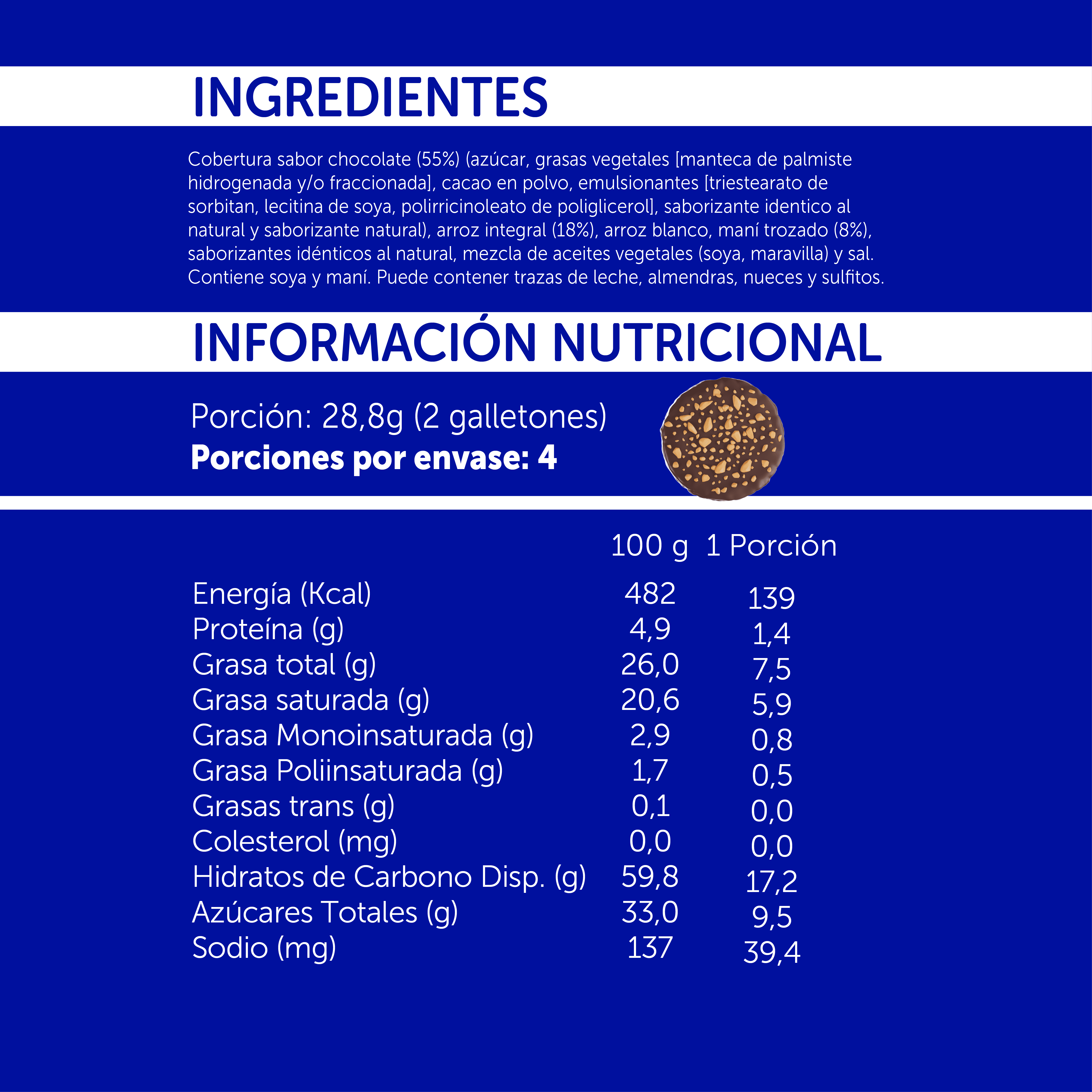 GALLETÓN DE ARROZ CHOCONUT 115G - PACK 4x2UN