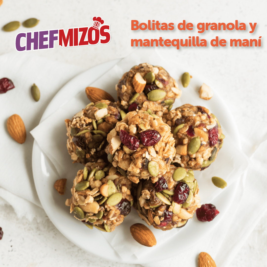 Bolitas de granola y Mantequilla de maní Mizos