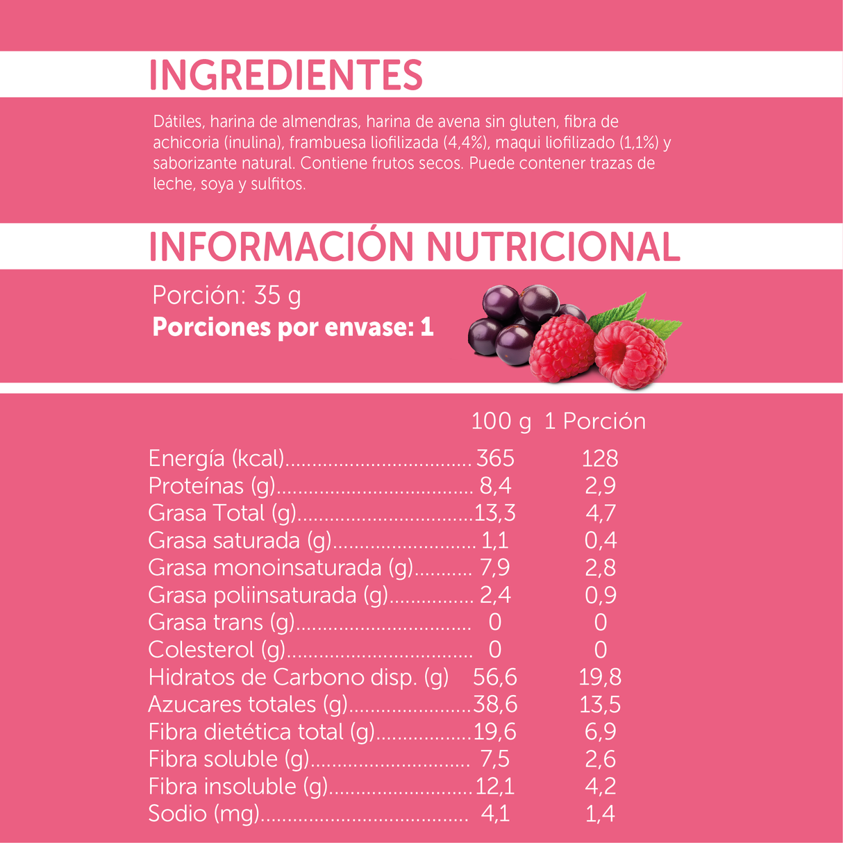 Barrita Natural Frambuesa Maqui con Fibra Prebiótica - 18 uds.
