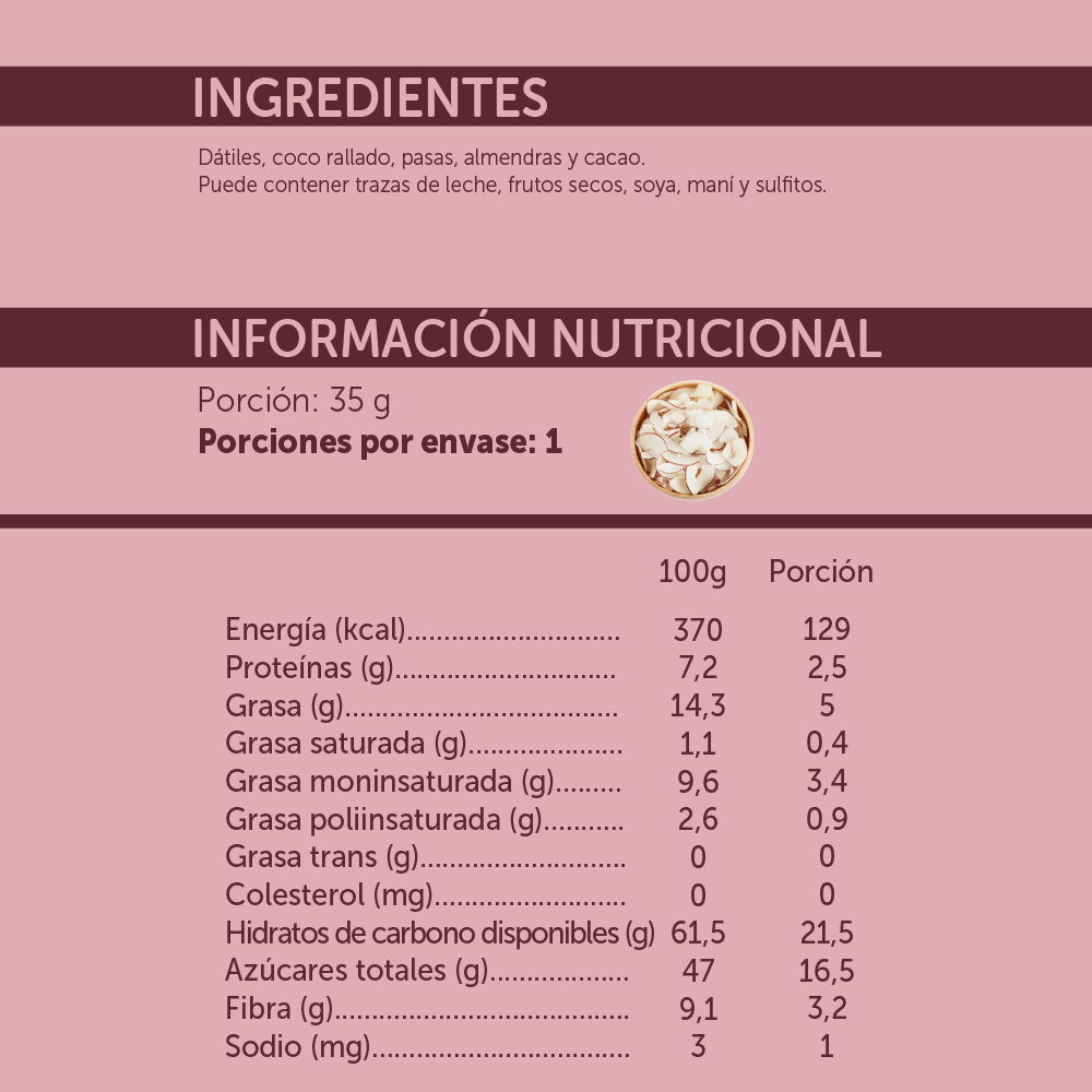Barrita natural Cacao Coco - 4 unidades